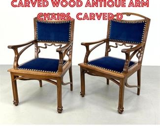 Lot 260 Pr Art Nouveau Carved Wood Antique Arm Chairs. Carved d