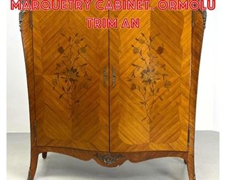 Lot 266 French style Two Door Marquetry Cabinet. Ormolu trim an