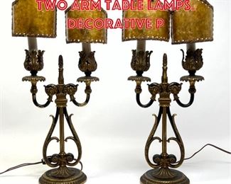 Lot 281 Pr Antique Mica Shade Two Arm Table Lamps. Decorative p