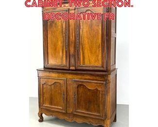 Lot 292 Antique Linen Press Cabinet. Two Section. Decorative fr