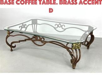Lot 301 Glass Top Ornate Iron Base Coffee Table. Brass Accent D