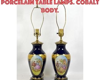 Lot 302 Pair of Decorative Porcelain Table Lamps. Cobalt body. 