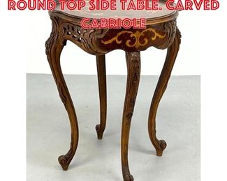 Lot 319 Inlaid Marquetry Round Top Side Table. Carved cabriole 