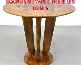 Lot 321 Exotic Wood Art Deco Round Side Table. Three leg base s