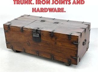 Lot 322 Antique Wood Chest Trunk. Iron Joints and Hardware. 