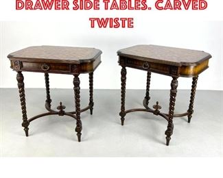 Lot 327 Pr MAITLAND SMITH One Drawer Side Tables. Carved Twiste