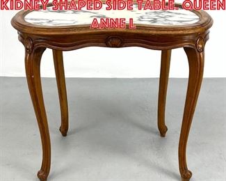 Lot 331 White Marble Top Kidney Shaped Side Table. Queen Anne L