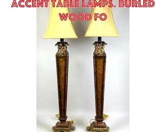 Lot 333 Pr Contemporary Tall Accent Table Lamps. Burled Wood fo