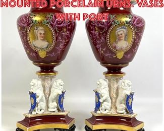 Lot 336 Pr Sevres style Mounted Porcelain Urns. Vases with Port