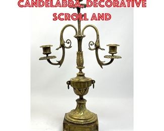 Lot 337 Antique Brass Two Arm Candelabra. Decorative scroll and