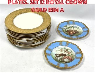 Lot 345 English Porcelain Plates. Set 12 Royal Crown Gold rim a