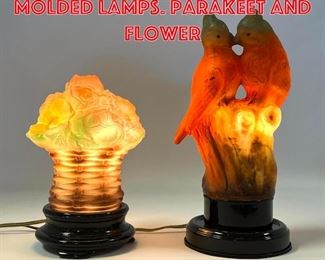 Lot 354 2 TIFFIN Lamps glass molded lamps. Parakeet and Flower 