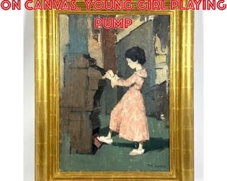 Lot 391 PAUL SAMPLE Painting on Canvas. Young Girl playing Pump