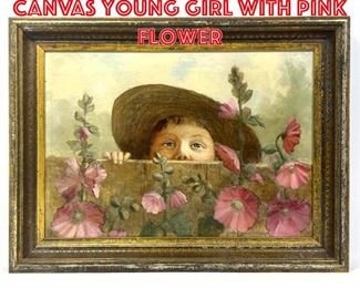 Lot 400 Unsigned Painting on Canvas Young girl with Pink Flower