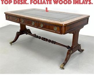 Lot 414 MAITLAND SMITH Leather Top Desk. Foliate wood inlays. L