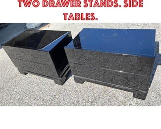 Lot 420 Pair Black Lacquer Two Drawer Stands. Side Tables. 