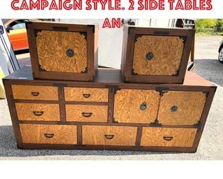 Lot 421 3pc Bedroom Set. Asian Campaign Style. 2 Side Tables an
