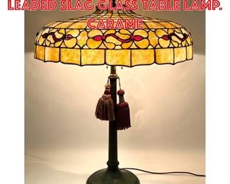 Lot 435 Handel Attribution Leaded Slag Glass Table Lamp. Carame