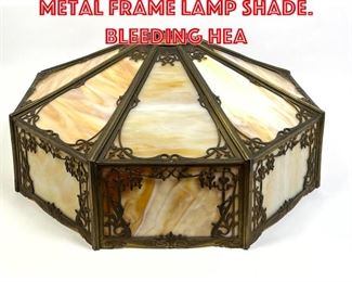 Lot 436 Vintage Slag Glass Metal Frame Lamp Shade. Bleeding hea