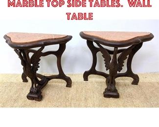 Lot 440 Pr Carved Swan form Marble Top Side Tables. Wall Table