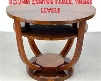Lot 452 Art Deco French Polish Round Center Table. Three levels
