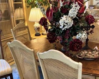 French Provincial dining table, chairs, and china cabinet