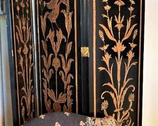 3-panel black and gold screen
