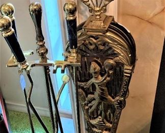 Fireplace tools and fan fire screen