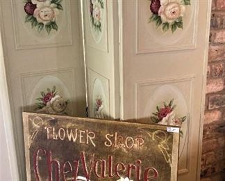 Hand-painted room divider; flower shop sign