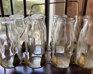 Milk bottles in holder