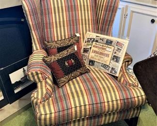 One of two wingback chairs