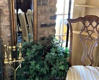 Single Chippendale chair; artificial plant