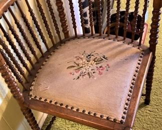 Unique antique "corner" chair (needlepoint - as is)