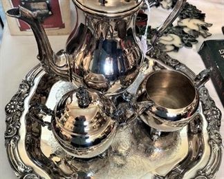 Silverplate teapot, creamer, and sugar