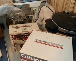Kitchenaid Mixer, Cuisinart Meat Grinder & Food Grinder