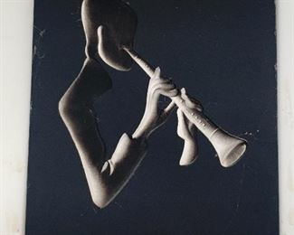 1957 Hans Richter Plaster Wall Plaques Jazz Bass Music Musicians Reverse Negative Relief Sculptures Trumpet