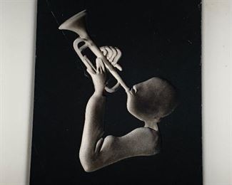 1957 Hans Richter Plaster Wall Plaques Jazz Bass Music Musicians Reverse Negative Relief Sculptures