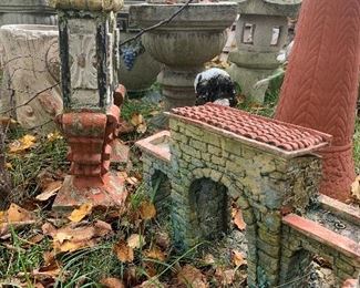 Yard Art including Iron Trellis, Gates, Fencing, Bench Arches ....  Wooden garden bridge, Concrete & Resin Statues, Patio Sets and much more!