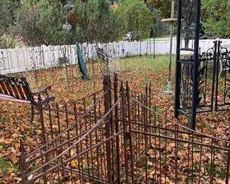 Yard Art including Iron Trellis, Gates, Fencing, Bench Arches ....  Wooden garden bridge, Concrete Statues, Patio Sets and much more! Vintage Fencing - Can be used for corner lot indicators, gardens