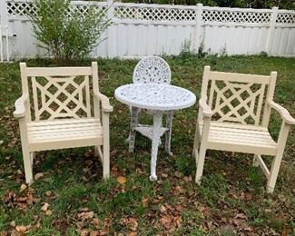 Beautiful Outdoor Wooden Chairs, Iron Table