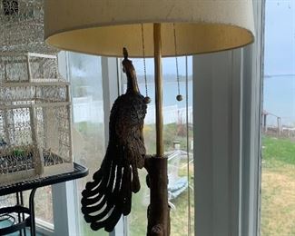 Vintage Mid Century 1968 Marbro Bronze Peacock on Bough Lamp 
