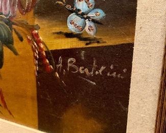 Stunning colors! Large Framed Floral oil on canvas, A. Bertolini 24" x 36"