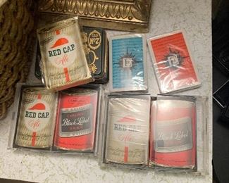Vintage playing cards including beer