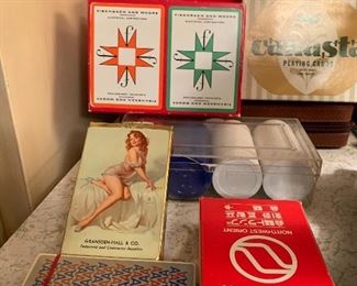 vintage playing cards including American Airlines, Grandson-Hall & Co., Fischback and Moore ...