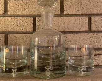 3 pc Krosno Bubble Base Decanter With Two Glasses liquor