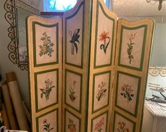4 piece painted Floral Botany Wooden Screen