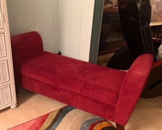Red winged bench with storage compartment