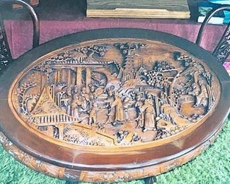 Gorgeous Carved Oval Teakwood Coffee Table originally purchased in Hong Kong 1978