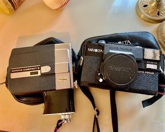 Cameras including Konica compact 8 and Minolta 