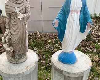 Concrete religious statues and pedestals Mary 